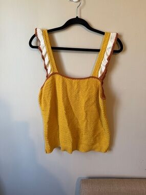Madewell Yellow Knit Tank with Cream and Rust Trim